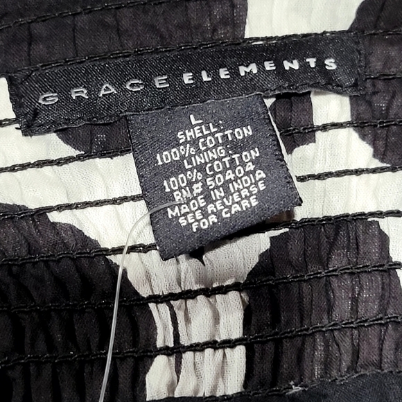 NWT Large GRACE ELEMENTS Artsy Black White Crinkled Gauze Smocked Ruffled Skirt - Picture 5 of 5